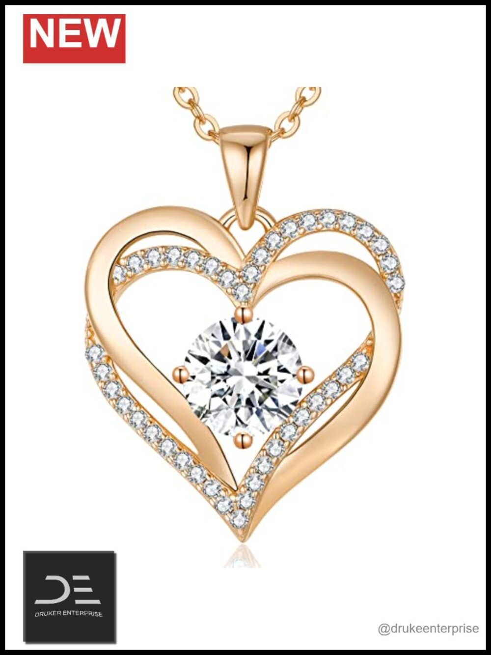 925 Sterling Silver Double Heart Birthstone Pendant Necklace for Women